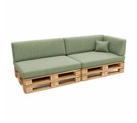 POKAR 6-Piece Pallet Cushion Set | 2x Seat 120x80 cm + 2x Backrest 120x40 cm + 1x Side 60x40 cm + 1x Deco Cushion 40x40 cm | Removable Covers | Garden Sofa Cushions | Oeko-Tex | Made in EU | Green