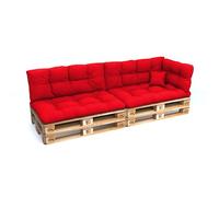 POKAR Euro Pallet Pillows Water-Resistant Cushions Set of 6: 2x 120x80 + 2x 120x40 + 1x 60x40 + 1x 40x40, Cold Foam, Garden Furniture, without Pallets, Red