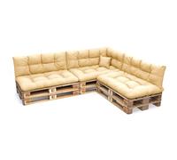 POKAR Euro Pallet Pillows Water-Resistant Cushions Set of 8: 3x 120x80 + 3x 120x40 + 1x 60x40 + 1x 40x40, Cold Foam, Garden Furniture, without Pallets, Beige