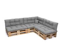 POKAR Euro Pallet Pillows Water-Resistant Cushions Set of 8: 3x 120x80 + 3x 120x40 + 1x 60x40 + 1x 40x40, Cold Foam, Garden Furniture, without Pallets, Grey