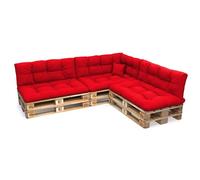 POKAR Euro Pallet Pillows Water-Resistant Cushions Set of 8: 3x 120x80 + 3x 120x40 + 1x 60x40 + 1x 40x40, Cold Foam, Garden Furniture, without Pallets, Red
