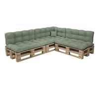 POKAR Euro Pallet Quilted Pillow - Set of 8: Seat Cushion 120 x 80cm + Back Cushion 120 x 40cm, Garden Pillows Sofa, Patio, Without Pallets, Green