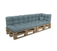 POKAR Set of 6 Pallet Cushions: 2x Seat 120x80 + 2x Backrest 120x40 + 1x Side 60x40 + Deco Pillow 40x40 cm | Tufted Cushions for Pallet Furniture and Garden Sofa | Made in EU | Blue
