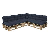 POKAR Set of 8 Pallet Cushions: 3x Seat 120x80 + 3x Backrest 120x40 + 1x Side 60x40 + Deco Pillow 40x40 cm | Tufted Cushions for Pallet Furniture and Garden Sofa | Made in EU | Dark Blue