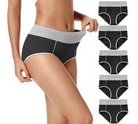 POKARLA Women's High Waisted Cotton Underwear Soft Breathable Panties Stretch Briefs Regular & Plus Size 5-Pack, Black-5pack, 6XL