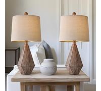 PoKat Set of 2 Retro Farmhouse Table Lamps 20.2 Inch - Rustic Linen Bedside Lamps for Living Room Bedroom for Kids, Study, Office - Resin