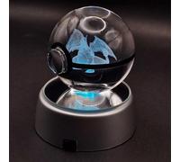 Poke mon Kharizar 3D Crystal Ball - RGB LED Lamp with Dragon of Fire Engraved - Night Light Winged Creature with Luminous Base - Gift Idea for Trainers and Gaming Enthusiasts - USB