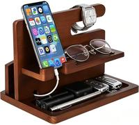 PokeAir Gifts for Men, Wooden Bedside Organiser, Modern Nightstand Docking Station, Wood Desk Organizer for Phone Wallet Keys & Glasses, Dad Birthday Gifts Nightstand Purse Father