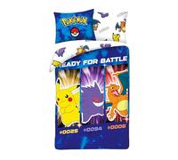 Pokemon 2-Piece Children's Bedding Set, Duvet Cover 140 x 200 cm + Pillowcase - Pokemon Pikachu, Charizard and Ectoplasma - 100% Cotton