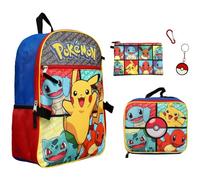 Pokemon 5 Piece Backpack Set Supply Case Key Chain Pendant Kids School Travel Backpack Set