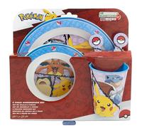 Pokemon 5 Piece Dinner Set - Kids Plastic Plate Bowl and Tumbler Feeding | Pikachu Character Toddler Breakfast Lunch Tableware Set with Fork Spoon Cutlery. Cute Reusable Birthday Gifts for Children.
