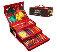 Pokemon Art Supplies Set with Colouring Pencils Felt Tip Pens Watercolour Paints Wax Crayons for Drawing Painting Set Pikachu Travel Art Set Anime Gifts (Black/Red)