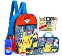 Pokemon Backpack for Boys 8-12 - Bundle with 16" Backpack, Storage Case, Pencil Holder, Water Bottle, Stickers, More | Pokemon School Bag Set for Kids
