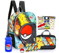 Pokemon Backpack for Boys - Bundle with 16" School Bag, Storage Case, Pencil Holder, Water Bottle, Keychain, Stickers, More | Pokemon Backpack Set for Kids