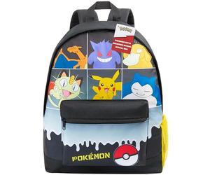 Pokemon Backpack for Kids Teenagers Pikachu Rucksack School Bag with Zipped Pockets Adjustable Straps Charizard Daypack for Travel Sports Anime Gifts (Black Grid)