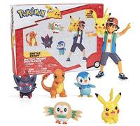 Pokémon Battle Ready Figure Set - 4.5" Ash & Pikachu, 2" Charmander, Rowlet, Piplup, Zorua - Officially Licensed Easter Basket Stuffer for Kids