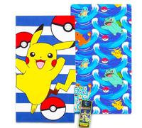 Pokemon Beach Towel 2 Pack - Bundle with 27" x 54" Pikachu Microfiber Pool Towels Plus Stickers, More | Pokemon Beach Towel for Kids, Adults