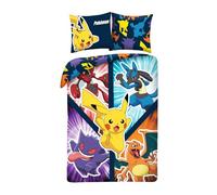 Pokemon Bed Linen Set 135 x 200 cm + 80 x 80 cm · Pokémon Pikachu, Gengar, Glurak, Scherox and Lucario · Children's Bedding Set 2-Piece Duvet Cover + Pillowcase · German Size · Cotton