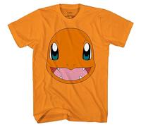 Pokemon Big Face Charmander Pikachu Squirtle Bulbasaur Psyduck Snorlax Eevee Adult T-Shirt, Orange, XL