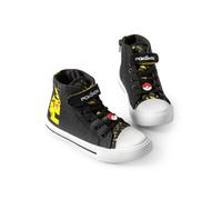Pokémon Pikachu Boys High-Top Trainers with Hook and Loop Strap | Pika Kids Black Yellow Lightning Bolt Footwear | Pokeball Merchandise Pokemon Merch | Back to School Shoe - 12 UK Child