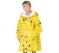 Pokemon Kids Oversized Blanket Hoodie | Boys Girls Pikachu OR Pokeball Design | Game Double Lined Sherpa Fleece Yellow Sweatshirt | One Size Sweater Big Pocket