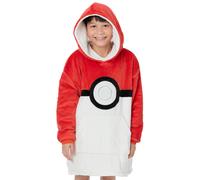 Pokemon Kids Blanket Hoodie | Pokeball Red Game Design | Gamers Oversized Double Lined Sherpa Fleece Yellow Sweatshirt for Kids | One Size Loungewear | Gaming Series Merchandise Gift Children
