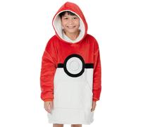 Pokemon Kids Blanket Hoodie | Pokeball Red Game Design | Gamers Oversized Double Lined Sherpa Fleece Yellow Sweatshirt for Kids | One Size Loungewear | Gaming Series Merchandise Gift Children