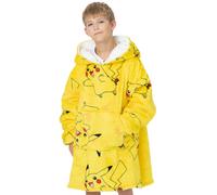 Pokemon Kids Oversized Blanket Hoodie | Boys Girls Pikachu OR Pokeball Design | Game Double Lined Sherpa Fleece Yellow Sweatshirt | One Size Sweater Big Pocket