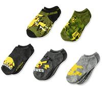 Pokemon Boys' Big 5 Pack No Show, Assorted Green/Grey/el, Sock 6-8.5 fits Shoe Size 7.5-3.5