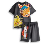 Pokemon Boys T-Shirt & Shorts Set | Kids Dark Grey Short Sleeve Graphic Tee & Bottoms Clothing Bundle | Pikachu Charizard Pokeball Complete Matching Outfit | Game TV Series Movie Merchandise Gift