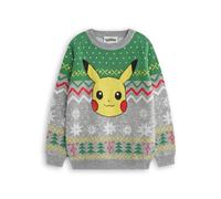 Pokemon Christmas Jumper for Kids |Festive Holiday Pikachu Long Sleeve Knitted Sweater for Children | Warm Pullover Knit | Boys Girls Pikachu Game Merchandise Grey