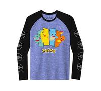 Pokemon Boys' Classic Starter Group Long Sleeve Raglan Tee, Royal Snow Heather/Black, S