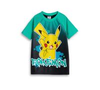 Pokémon Pikachu Boys Swim Top in Green | Short Sleeve Graphic Tee | Classic Cartoon Beachwear | Pull-On Crew Neck Swimwear | Adorable Pikachu Design for Swimming Fun - 10-11 Years