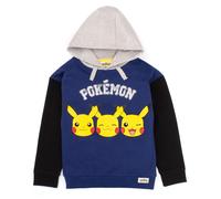 (7-8 Years) Pokemon Hoodie For Boys | Kids Pikachu Face Blue Grey Hooded Sweater | Childrens Gamer Clothing Gift Merchandise