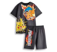 Pokemon Boys T-Shirt & Shorts Set | Kids Dark Grey Short Sleeve Graphic Tee & Bottoms Clothing Bundle | Pikachu Charizard Pokeball Complete Matching Outfit | Game TV Series Movie Merchandise Gift