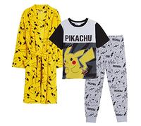 Pokemon Boys Pyjamas + Bath Robe Kids Pikachu Matching Nightwear Set Pjs + Dressing Gown Yellow 9-10 Years