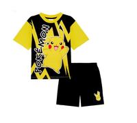Pokémon Boys Shortie Pyjamas featuring Pikachu, Kids 2 Piece Short Sleeve PJ's Summer Set, Black/Yellow, Age 9-10 Years