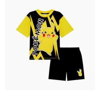Pokémon Boys Shortie Pyjamas featuring Pikachu, Kids 2 Piece Short Sleeve PJ's Summer Set, Black/Yellow, Age 11-12 Years
