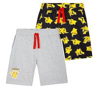 Pokemon Boys Shorts, Set of 2 Jogger Shorts for Kids Sports Lounge 4-14 Years (Black/Grey, 11-12 Years)
