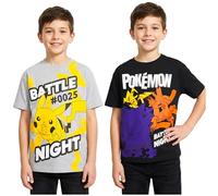 Pokemon Boys T-Shirts 5-14 Yrs, Pack of 2 Crew Neck Half-Sleeve Tee Tops, Soft Breathable Summer Boys Clothing, Anime Gifts (9-10 Years, Black/Grey Pokemon 2 Pck)