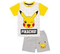 Pokemon Pikachu Face Grey Yellow Boy's Kids Short Pyjamas Nightwear Set 7-8 Years