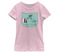 Pokemon Bulbasaur Face Girls Short Sleeve Tee Shirt, Light Pink, M