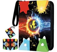 Pokemon Card Binder 4 Pocket with 50 Premium 0.08mm Removable Sleevs for 400 Cards, Trading Card Binder - PU Waterproof & Portable Carrying Case Card Collection Folder (4 Pocket Poke)