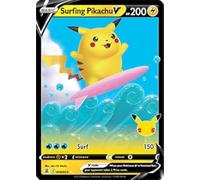 Pokémon Celebrations Surfing Pikachu V, 25th Anniversary Full Art Rare Holo + Surprise Card!