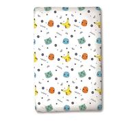Pokemon Characters Single 100% Cotton Fitted Sheet, Multi/White | Bed sheet for kids' bedrooms, Pikachu, Squirtle, Charmander and Bulbasaur, Poke Ball print