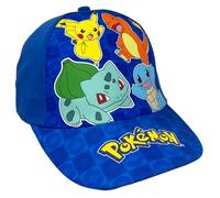 Pokémon Child Cap with Visor Cap Blue 100% Polyester Sun Protection UPF 30+ Adjustable with Pikachu, Charmander, Bulbasaur and Squirtle, multicolour, 6 7/8