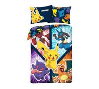 Pokemon Children's Bedding Set, Duvet Cover 140 x 200 cm and Pillowcase with Pikachu, Charizard, Lucario, Ectoplasma and Cizayox, 100% Cotton