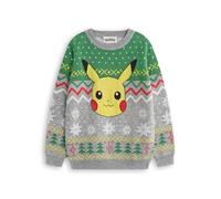 Pokemon Christmas Jumper for Kids |Festive Holiday Pikachu Long Sleeve Knitted Sweater for Children | Warm Pullover Knit | Boys Girls Pikachu Game Merchandise Grey
