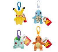 Pokémon Clip on 10 cm Plush - Pikachu, Squirtle, Charmander, Bulbasaur - Official Pokemon Clogged Toy for Children 2+
