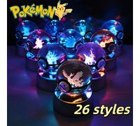 Pokemon Crystal Ball Pikachu Gengar Eevee Mewtwo Lacario Anime Game Pokeball Led Night Light Base Kids Birthday Gift Home Decor Mega Charizard Y